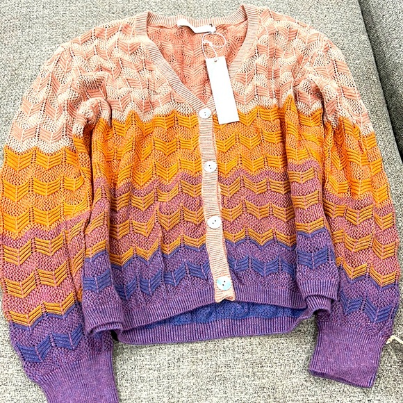 One Grey Day Delaney Cardigan in Terracotta Multi - Picture 1 of 7